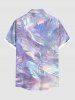 Plus Size Feather Neon Print Buttons Pocket Hawaii Shirt For Men -  
