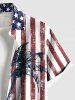 Plus Size Patriotic American Flag Coconut Tree Distressed Print Buttons Pocket Hawaii Shirt For Men -  