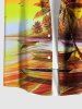 Plus Size Coconut Tree Seascape Boat Bird Cloud Ombre Sky Print Buttons Pocket Hawaii Shirt For Men -  
