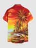 Chemise hawaïenne grande taille à imprimé cocotier, paysage marin, bateau, oiseau, nuage, ciel ombré, boutons, poche, pour homme - Orange 3XL