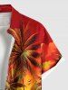 Chemise hawaïenne grande taille à imprimé cocotier, paysage marin, bateau, oiseau, nuage, ciel ombré, boutons, poche, pour homme - Orange 3XL