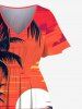 Plus Size Coconut Tree Seascape Sun Cloud Print Split Hawaii Midi Dress -  