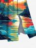 Plus Size Coconut Tree Seascape Sun Cloud Print Split Hawaii Midi Dress -  