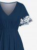 Robe mi-longue hawaïenne fendue grande taille à imprimé feuilles tropicales et fleurs d'hibiscus - Bleu profond XXS
