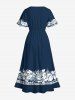 Robe mi-longue hawaïenne fendue grande taille à imprimé feuilles tropicales et fleurs d'hibiscus - Bleu profond XXS