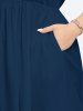Robe mi-longue hawaïenne fendue grande taille à imprimé feuilles tropicales et fleurs d'hibiscus - Bleu profond L