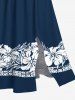 Robe mi-longue hawaïenne fendue grande taille à imprimé feuilles tropicales et fleurs d'hibiscus - Bleu profond L