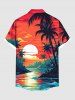 Plus Size Coconut Tree Seascape Sun Cloud Print Buttons Pocket Hawaii Shirt For Men -  