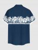 Plus Size Tropical Leaf Hibiscus Flowers Print Buttons Pocket Hawaii Shirt For Men -  