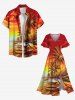 Plus Size Coconut Tree Seascape Boat Bird Cloud Ombre Sky Print Split Hawaii Midi Dress -  