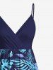 Plus Size Tropical Leaf Flowers Print Surplice Hawaii Cami Dress -  
