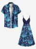 Plus Size Tropical Leaf Flowers Print Surplice Hawaii Cami Dress -  