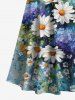 Plus Size Daisy Flowers Leaf Oil Painting Print Cold Shoulder Crisscross Hawaii Maxi Dress -  