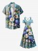 Plus Size Daisy Flowers Leaf Oil Painting Print Cold Shoulder Crisscross Hawaii Maxi Dress -  