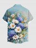 Chemise hawaïenne grande taille à imprimé marguerites, feuilles et peinture à l'huile, boutons et poches pour homme - Multi-A 3XL