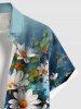 Chemise hawaïenne grande taille à imprimé marguerites, feuilles et peinture à l'huile, boutons et poches pour homme - Multi-A 3XL
