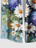 Chemise hawaïenne grande taille à imprimé marguerites, feuilles et peinture à l'huile, boutons et poches pour homme - Multi-A 4XL