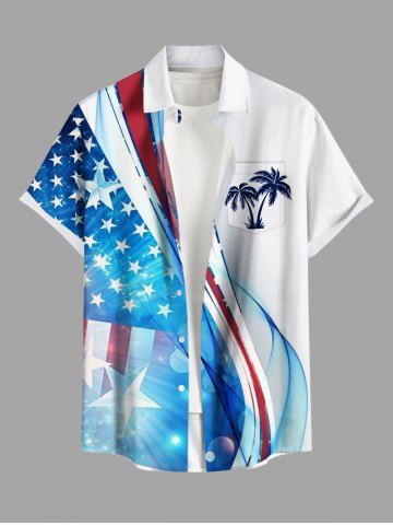 Plus Size Patriotic American Flag Light Beam 3D Print Buttons Pocket Shirt For Men - BLUE - S