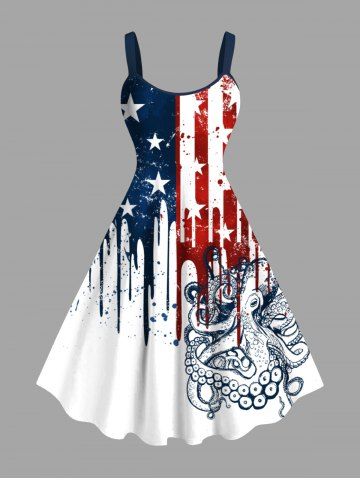 Plus Size Patriotic American Flag Octopus Paint Drops Print Tank Dress