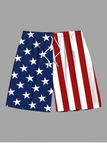 Plus Size Patriotic American Flag Print Beach Shorts For Men - MIDNIGHT BLUE - 8XL