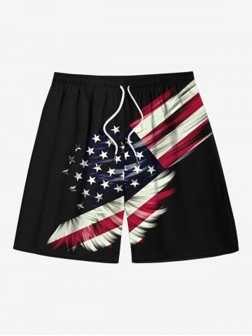 Plus Size Patriotic American Flag Print Beach Shorts For Men - BLACK - 8XL