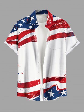 Plus Size Patriotic American Flag Paint Splatter Print Buttons Pocket Shirt For Men - WHITE - 6XL