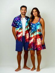 Patriotic American Flag Colorful Ombre Galaxy Print Plus Size Matching Outfit For Couples -  