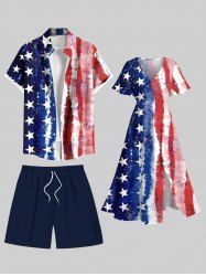 Distressed Patriotic American Flag Print Plus Size Matching Hawaii Beach Outfit For Couples -  