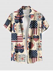 Chemise grande taille à imprimé drapeau américain patriotique et lettres en forme de cœur hawaïen avec poche boutonnée pour homme - café lumière L
