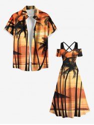Coconut Tree Seascape Ombre Sky Print Plus Size Matching Hawaii Beach Outfit For Couples -  