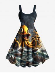Plus Size Octopus Ship Sea Waves Cruise Print Hawaii Tank Dress -  