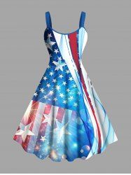 Plus Size Patriotic American Flag Light Beam 3D Print Tank Dress -  