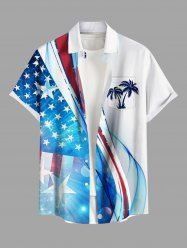 Plus Size Patriotic American Flag Light Beam 3D Print Buttons Pocket Shirt For Men -  