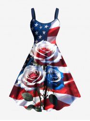 Plus Size Patriotic American Flag Rose Flower Print Tank Dress -  