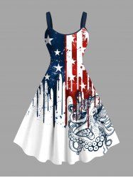 Plus Size Patriotic American Flag Octopus Paint Drops Print Tank Dress -  