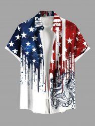 Chemise grande taille à imprimé drapeau américain patriotique, poulpe, gouttes de peinture, boutons et poches pour homme - Blanc 4XL