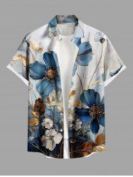 Plus Size Metallic Flowers Print Buttons Pocket Hawaii Shirt For Men -  