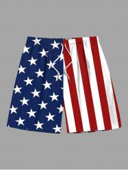Plus Size Patriotic American Flag Print Beach Shorts For Men -  