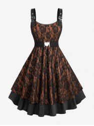 Robe trapèze grande taille à empiècements superposés en dentelle et fleurs roses avec ceinture amovible - café 4X | US 26-28