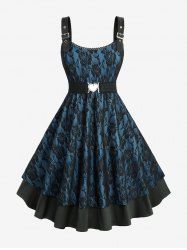 Robe trapèze grande taille à empiècements superposés en dentelle et fleurs roses avec ceinture amovible - Vert 3X | US 22-24