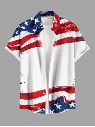 Plus Size Patriotic American Flag Paint Splatter Print Buttons Pocket Shirt For Men -  