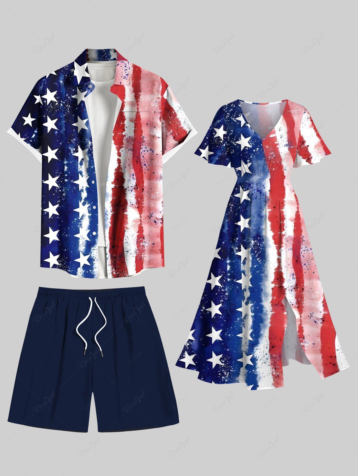 Fashion Distressed Patriotic American Flag Print Plus Size Matching Hawaii Beach Outfit For Couples  