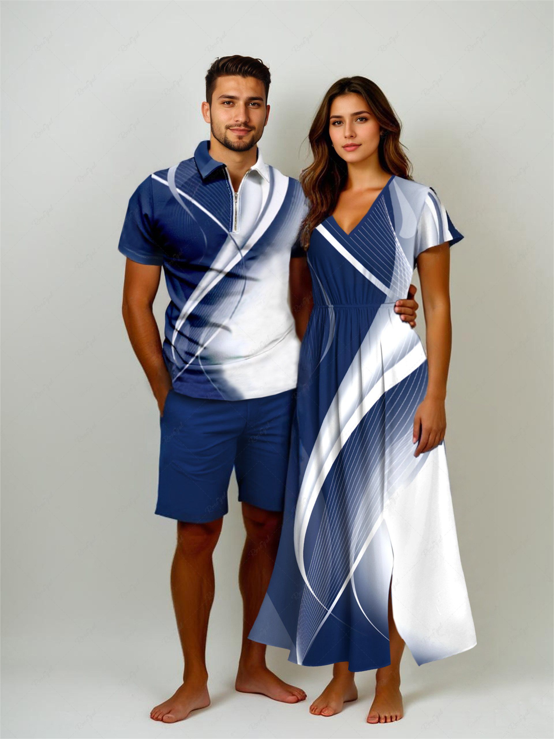 Online Curve Ombre Light Beam Print Plus Size Matching Hawaii Beach Outfit For Couples  