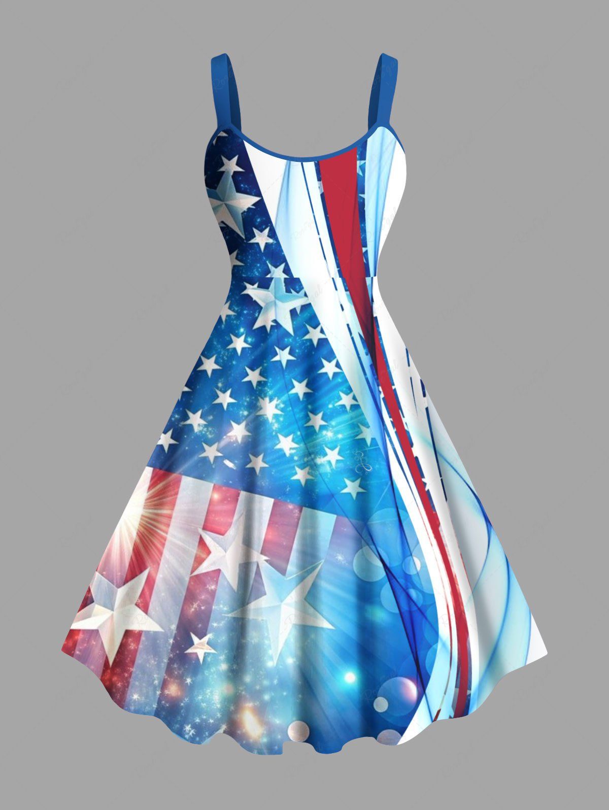 Unique Plus Size Patriotic American Flag Light Beam 3D Print Tank Dress  