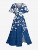 Tenue de plage hawaïenne assortie grande taille à imprimé bicolore, motif fleur, feuille, branche, pour couple - Bleu 