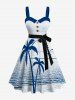 Tenue de plage hawaïenne assortie grande taille à imprimé cocotier et oiseaux marins pour couples - Bleu 