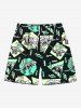 Tenue de plage hawaïenne assortie grande taille à imprimé dinosaure zigzag et blocs de couleurs géométriques pour couples - Noir 