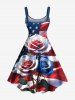 Patriotic American Flag Rose Flower Print Plus Size Matching Hawaii Beach Outfit For Couples -  