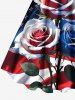 Patriotic American Flag Rose Flower Print Plus Size Matching Hawaii Beach Outfit For Couples -  