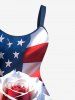 Patriotic American Flag Rose Flower Print Plus Size Matching Hawaii Beach Outfit For Couples -  